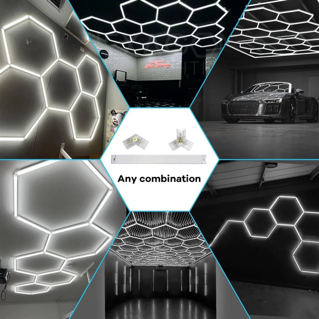 Hexagon LED világítás garázsokhoz és műhelyekhez (122x244 cm)