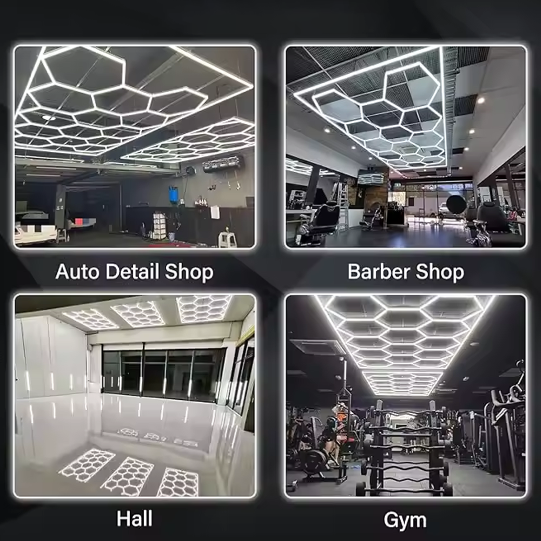 Hexagon LED világítás garázsokhoz és műhelyekhez (244x485 cm)