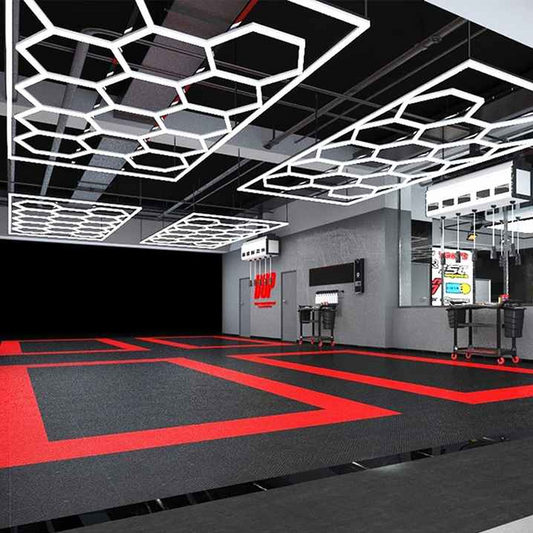 Hexagon LED világítás garázsokhoz és műhelyekhez (244x485 cm)