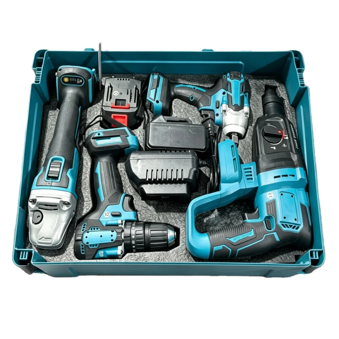Acu szerszámkészlet 4u1 Brushless – fúró, ütvecsavarozó, sarokcsiszoló és SDS kalapács