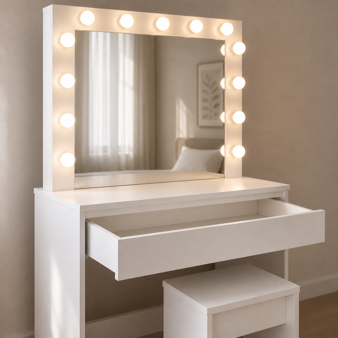LED világítással ellátott sminkasztal